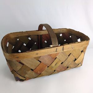 Vintage Multicolor Split Wood Top Handle Long Basket 18.5x10x7" Farmer Gathering
